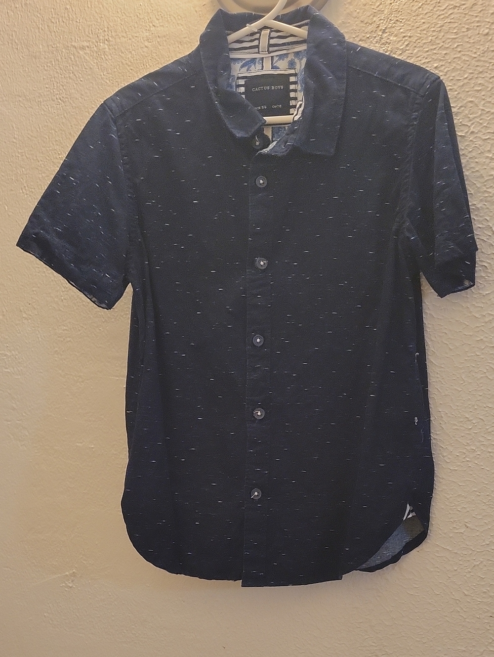 Cactus Navy Short Sleeve Button-Down with Subtle White Flecks